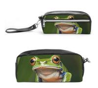 LLUTSNTH Peace Tree Frog Pencil Case - Large Capacity Pen Pouch Aesthetic Makeup Bag with Zipper Leather Pencil Bag for Stationery, Art Supplies, Travel Essentials