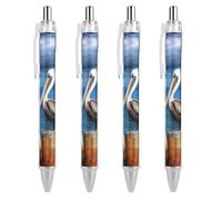 LLUTSNTH Pelican Bird Blue Sea Sky Ballpoint Pens Black Medium Point 0.55mm Ball Point Pen Retractable Office Pens with Super Soft Grip Writing Ink Pen for Men Women 4 PCS