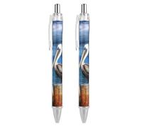 LLUTSNTH Pelican Bird Blue Sea Sky Ballpoint Pens Black Medium Point 0.55mm Ball Point Pen Retractable Office Pens with Super Soft Grip Writing Ink Pen for Men Women 2 PCS