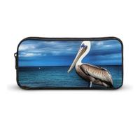LLUTSNTH Pelican Bird Blue Sea Sky Pencil Case - Large Capacity Pencil Pouch Aesthetic Makeup Bag with Zipper for Stationery, Art Supplies, Travel Essentials