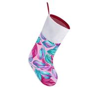 LLUTSNTH Personalized Christmas Stockings 16.5 Inch - Cyan Leaf Pattern Large Plush Xmas Stockings, Rustic Cozy Hanging Xmas Stocking Decorations for Family Holiday Christmas Party Decorations