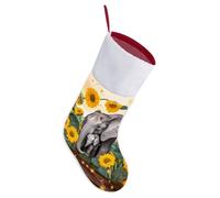LLUTSNTH Personalized Christmas Stockings 16.5 Inch - Elephant Sunflowers Large Plush Xmas Stockings, Rustic Cozy Hanging Xmas Stocking Decorations for Family Holiday Christmas Party Decorations