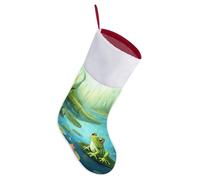 LLUTSNTH Personalized Christmas Stockings 16.5 Inch - Frog in A Pond Large Plush Xmas Stockings, Rustic Cozy Hanging Xmas Stocking Decorations for Family Holiday Christmas Party Decorations
