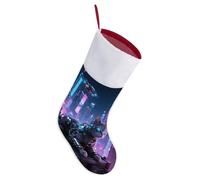 LLUTSNTH Personalized Christmas Stockings 16.5 Inch - Mechanical Cat Large Plush Xmas Stockings, Rustic Cozy Hanging Xmas Stocking Decorations for Family Holiday Christmas Party Decorations