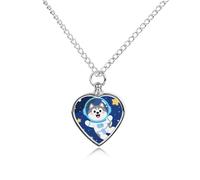 LLUTSNTH Pet Cremation Jewelry for Ashes Cute Husky Astronauts on Space Pendant Heart Pet Urn Necklace Memorial Keepsake Jewelry for Animal Gift with Filling Kit
