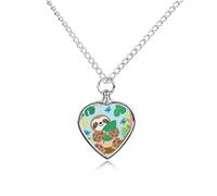 LLUTSNTH Pet Cremation Jewelry for Ashes Cute Sloth In Jungle Pendant Heart Pet Urn Necklace Memorial Keepsake Jewelry for Animal Gift with Filling Kit