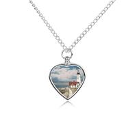 LLUTSNTH Pet Cremation Jewelry for Ashes Lighthouse Backdrop Pendant Heart Pet Urn Necklace Memorial Keepsake Jewelry for Animal Gift with Filling Kit