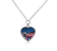 LLUTSNTH Pet Cremation Jewelry for Ashes Seaside Town Pendant Heart Pet Urn Necklace Memorial Keepsake Jewelry for Animal Gift with Filling Kit