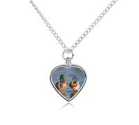 LLUTSNTH Pet Cremation Jewelry for Ashes Two Mallard Ducks Pendant Heart Pet Urn Necklace Memorial Keepsake Jewelry for Animal Gift with Filling Kit