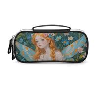 LLUTSNTH Pfhorn Flower Fairy Pencil Case - Large Capacity Pencil Pouch Aesthetic Makeup Bag with Zipper Leather And Handle Design Pen Bag for Stationery, Art Supplies, Travel Essentials