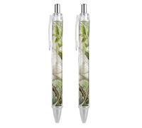 LLUTSNTH Pigeon Magnolia Bloom Ballpoint Pens Black Medium Point 0.55mm Ball Point Pen Retractable Office Pens with Super Soft Grip Writing Ink Pen for Men Women 2 PCS