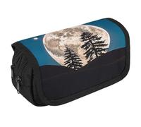 LLUTSNTH Pine Trees of The Moon 2 Compartments Pencil Case Makeup Bag | Large Capacity Polyester Pencil Pouch with Handle | Toiletry & Cosmetic Bag Organizer for Travel Office