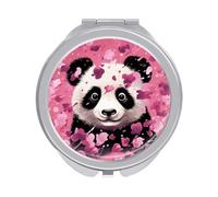 LLUTSNTH Pink Panda Cotton Compact Pocket Mirror, Portable Travel Makeup Mirror with 1x/2x Magnification - Double-Sided Folding Design, Elegant Gift for Women, 2.4 Inch Handheld Cosmetic Mirror