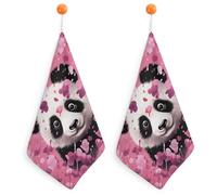 LLUTSNTH Pink Panda Cotton Kitchen Towels Set -2PCS Super Absorbent Hand Towels, Soft Face Towel Set with Hanging Loop Lightweight Quick Dry Microfiber Dish Towels for Yoga Camping Hotel Spa Travel