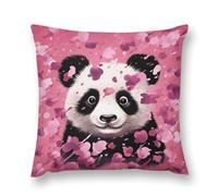 LLUTSNTH Pink Panda Cotton Throw Pillow Cover 12 "x12, Cute Cushion Cover Decorative Pillow Case with Invisible Zipper - Plush Farmhouse Fall Decor Pillowcase for Couch, Sofa, Bedroom