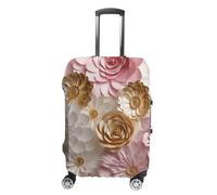 LLUTSNTH Pink White Gold Flowers Suitcase Covers Luggage Protector - Travel Elastic Baggage Case Protective, Washable Anti-scratch Large Suit Case Cover for Suitcases Fits 19-32 Inch Luggages, white