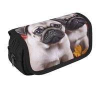 LLUTSNTH Pirate Ship 2 Compartments Pencil Case Makeup Bag | Large Capacity Polyester Pencil Pouch with Handle | Toiletry & Cosmetic Bag Organizer for Travel Office, Puppys pug, One Size, Puppys Pug