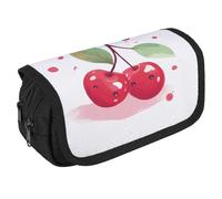 LLUTSNTH Pirate Ship 2 Compartments Pencil Case Makeup Bag | Large Capacity Polyester Pencil Pouch with Handle | Toiletry & Cosmetic Bag Organizer for Travel Office, Cute Cherry, One Size, Cute Cherry