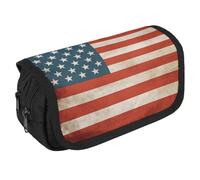 LLUTSNTH Pirate Ship 2 Compartments Pencil Case Makeup Bag | Large Capacity Polyester Pencil Pouch with Handle | Toiletry & Cosmetic Bag Organizer for Travel Office, USA Flag, One Size, Usa Flag