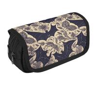 LLUTSNTH Pirate Ship 2 Compartments Pencil Case Makeup Bag | Large Capacity Polyester Pencil Pouch with Handle | Toiletry & Cosmetic Bag Organizer for Travel Office, Bat Print, One Size, Bat Print