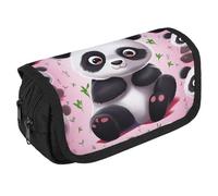 LLUTSNTH Pirate Ship 2 Compartments Pencil Case Makeup Bag | Large Capacity Polyester Pencil Pouch with Handle | Toiletry & Cosmetic Bag Organizer for Travel Office, Panda Star, One Size, Panda Star