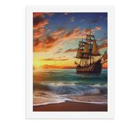 LLUTSNTH Pirate Ship in The Sunset Paint by Numbers Kits for Adults DIY Beginners Paint by Number Kits on Canvas Digital Oil Number Painting, Easy Canvas Art Print Kit for Home Decor Gift 40x30cm
