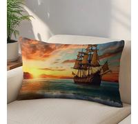 LLUTSNTH Pirate Ship in The Sunset Throw Pillow Covers 12 "x20 Decorative Lumbar Pillowcase with Hidden Zipper Pillow Case Soft Cushion Cover for Couch Bedroom Living Room