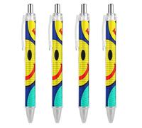 LLUTSNTH Plaid Happy Face Pattern Ballpoint Pens Black Medium Point 0.55mm Ball Point Pen Retractable Office Pens with Super Soft Grip Writing Ink Pen for Men Women 4 PCS