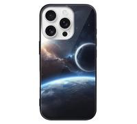 LLUTSNTH Planet for iPhone 16/Pro Case Durable Shockproof Glass Protective Cover with Cute Pattern Design Protection for Women & Men Black