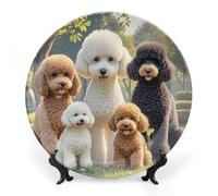 LLUTSNTH Poodles Dogs Ceramic Decorative Plate Boho Bone China Decorative Plate with Display Stand Wall Hanging Ornament Plates for Kitchen Dining Room Wine Cabinet Home Décor 6inch