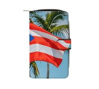 LLUTSNTH Puerto Rico Flags Frog Palm Trees Travel Wallet Slim Leather Wallets Clutch Organizer Purse Coin Pocket for Men Women