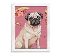 LLUTSNTH Pug Pizza Diamond Painting Kits for Adults 5D DIY Drill Diamond Art Kits Arts and Crafts for Beginners Sparkling Home Wall Decor Painting for Living Room Bedroom White Wood 40 * 50cm