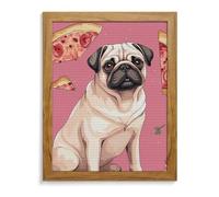 LLUTSNTH Pug Pizza Diamond Painting Kits for Adults 5D DIY Drill Diamond Art Kits Arts and Crafts for Beginners Sparkling Home Wall Decor Painting for Living Room Bedroom Yellow Wood 40 * 50cm