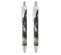LLUTSNTH Puppy Dog Boston Terrier Ballpoint Pens Black Medium Point 0.55mm Ball Point Pen Retractable Office Pens with Super Soft Grip Writing Ink Pen for Men Women 2 PCS