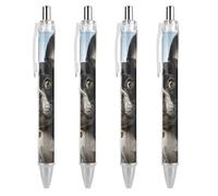 LLUTSNTH Puppy Dog Boston Terrier Ballpoint Pens Black Medium Point 0.55mm Ball Point Pen Retractable Office Pens with Super Soft Grip Writing Ink Pen for Men Women 4 PCS