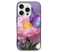 LLUTSNTH Purple Butterfly Bloom for iPhone 16/Pro Case Durable Shockproof Glass Protective Cover with Cute Pattern Design Protection for Women & Men