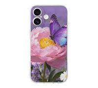 LLUTSNTH Purple Butterfly Bloom for iPhone 17/Pro Case Durable Shockproof TPU Protective Cover with Cute Pattern Design Protection for Women & Men