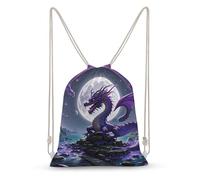 LLUTSNTH Purple Dragon Moon Drawstring Backpack for Women - Large Canvas Sackpack, Gym Sport Travel Bag, Drawstring Bags