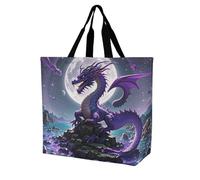 LLUTSNTH Purple Dragon Moon Shopping Bag for Women Tote Bag Beach Bags Shoulder Bags for Groceries Travel