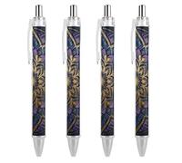 LLUTSNTH Purple Mandala Art Ballpoint Pens Black Medium Point 0.55mm Ball Point Pen Retractable Office Pens with Super Soft Grip Writing Ink Pen for Men Women 4 PCS