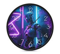 LLUTSNTH Purple Robot Wall Clock Vintage Round Clocks Silent Non Ticking Clock Personalized Pattern Modern Clocks for Home Office Decoration 10 Inch