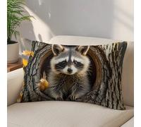 LLUTSNTH Raccoon in The Fall Tree Hole Throw Pillow Covers 12 "x20 Decorative Lumbar Pillowcase with Hidden Zipper Pillow Case Soft Cushion Cover for Couch Bedroom Living Room