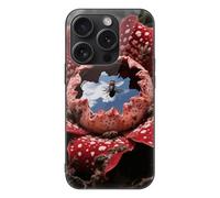 LLUTSNTH Rafflesia with Flies for iPhone 15/Pro Case Durable Shockproof Glass Protective Cover with Cute Pattern Design Protection for Women & Men Black
