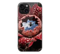 LLUTSNTH Rafflesia with Flies for iPhone 15/Pro Case Durable Shockproof Glass Protective Cover with Cute Pattern Design Protection for Women & Men Black