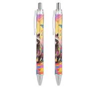 LLUTSNTH Rainbow Bridge Raccoon Ballpoint Pens Black Medium Point 0.55mm Ball Point Pen Retractable Office Pens with Super Soft Grip Writing Ink Pen for Men Women 2 PCS