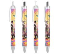 LLUTSNTH Rainbow Bridge Raccoon Ballpoint Pens Black Medium Point 0.55mm Ball Point Pen Retractable Office Pens with Super Soft Grip Writing Ink Pen for Men Women 4 PCS