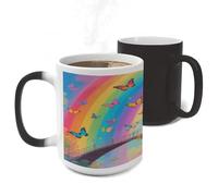 LLUTSNTH Rainbow Bridge Raccoon Color Changing Mug Heat Changing Coffee Cup Funny Magic Mug Novelty Heat Sensitive Coffee Mugs for Men Women Office Christmas Birthday Gift 11 Oz