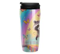 LLUTSNTH Rainbow Bridge Raccoon Insulated Coffee Tumbler Reusable Iced Coffee Cup Double-Wall Plastic Drinking Cups Hot Coffee Travel Mug, BPA-Free, Shatter-Proof, Dishwasher-Safe 12 Oz