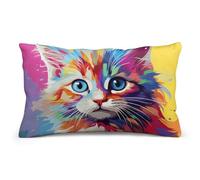 LLUTSNTH Rainbow Cartoon Cat Lumbar Throw Pillow Covers 8"x12" Decorative Rectangle Pillowcase with Hidden Zipper Pillow Case Soft Cushion Cover for Couch Bedroom Living Room Only Cover No Insert