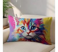 LLUTSNTH Rainbow Cartoon Cat Throw Pillow Covers 12 "x20 Decorative Lumbar Pillowcase with Hidden Zipper Pillow Case Soft Cushion Cover for Couch Bedroom Living Room